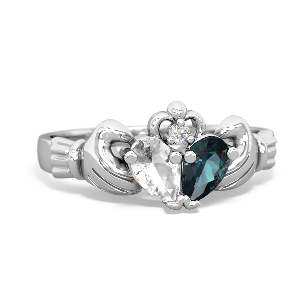 White Topaz 'Our Heart' Claddagh 14K White Gold ring R2388