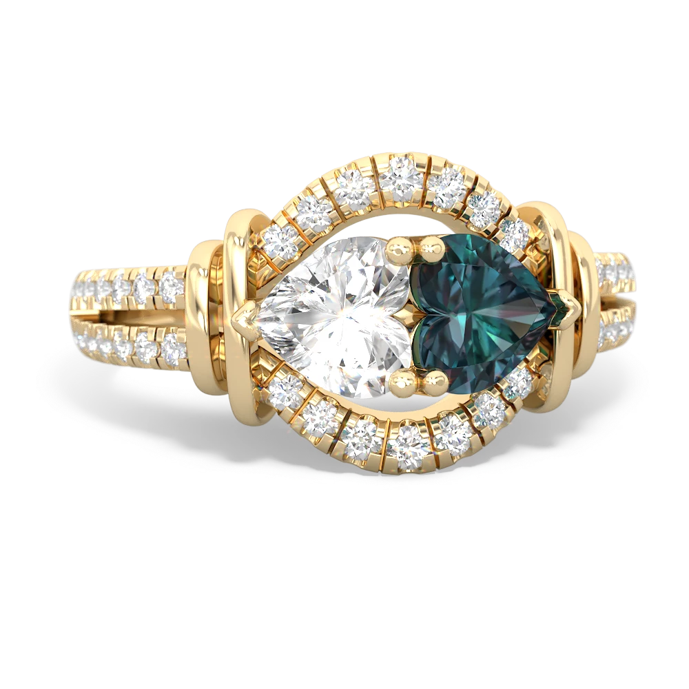 White Topaz Art-Deco Keepsake 14K Yellow Gold ring R5630