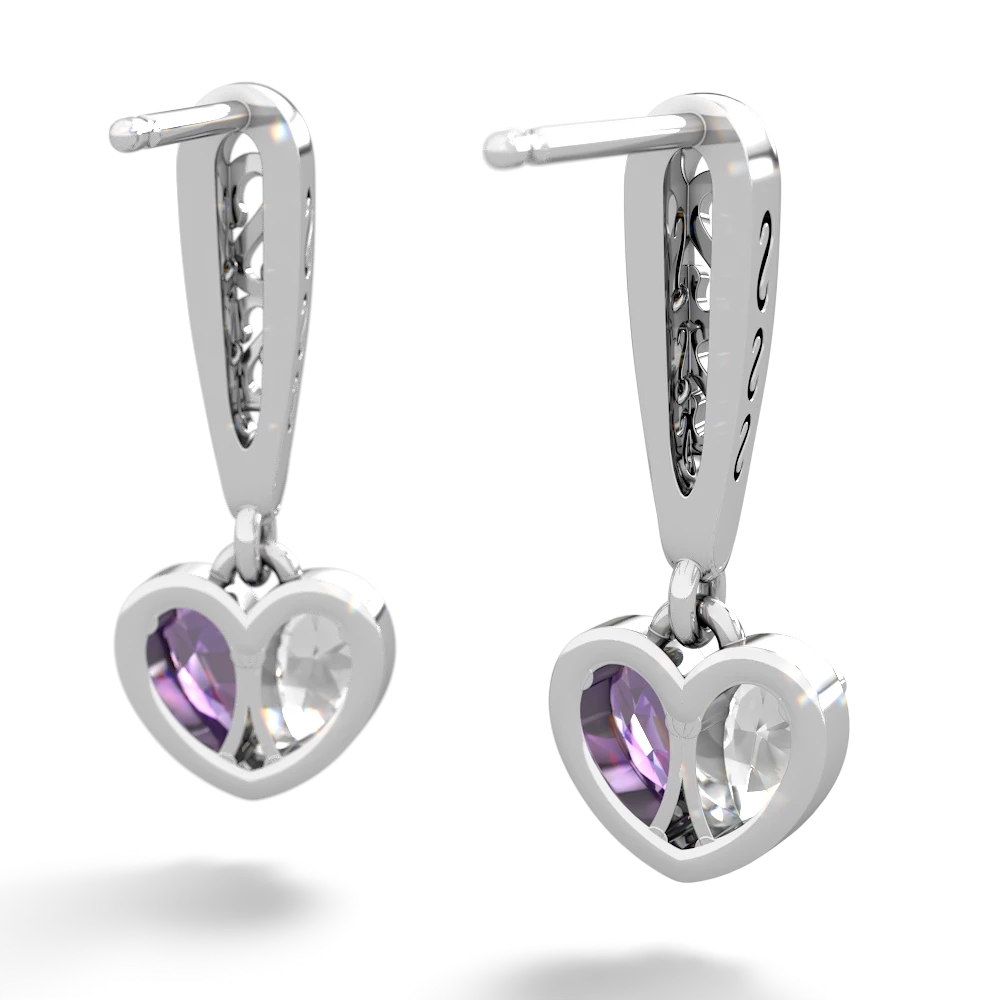 White Topaz Filligree Heart 14K White Gold earrings E5070