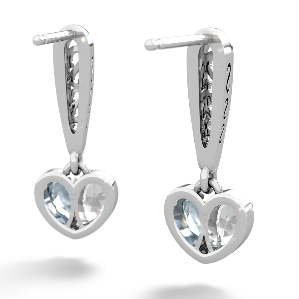 White Topaz Filligree Heart 14K White Gold earrings E5070