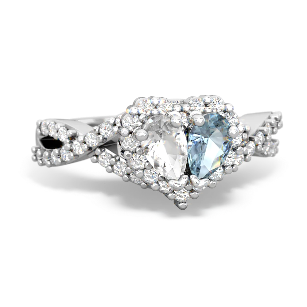 White Topaz Diamond Twist 'One Heart' 14K White Gold ring R2640HRT