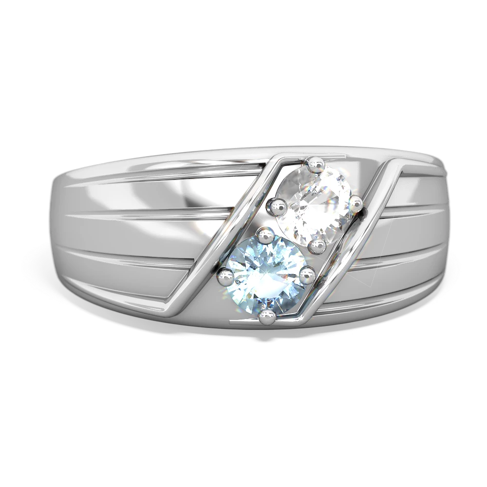 White Topaz Men's Streamline 14K White Gold ring R0460