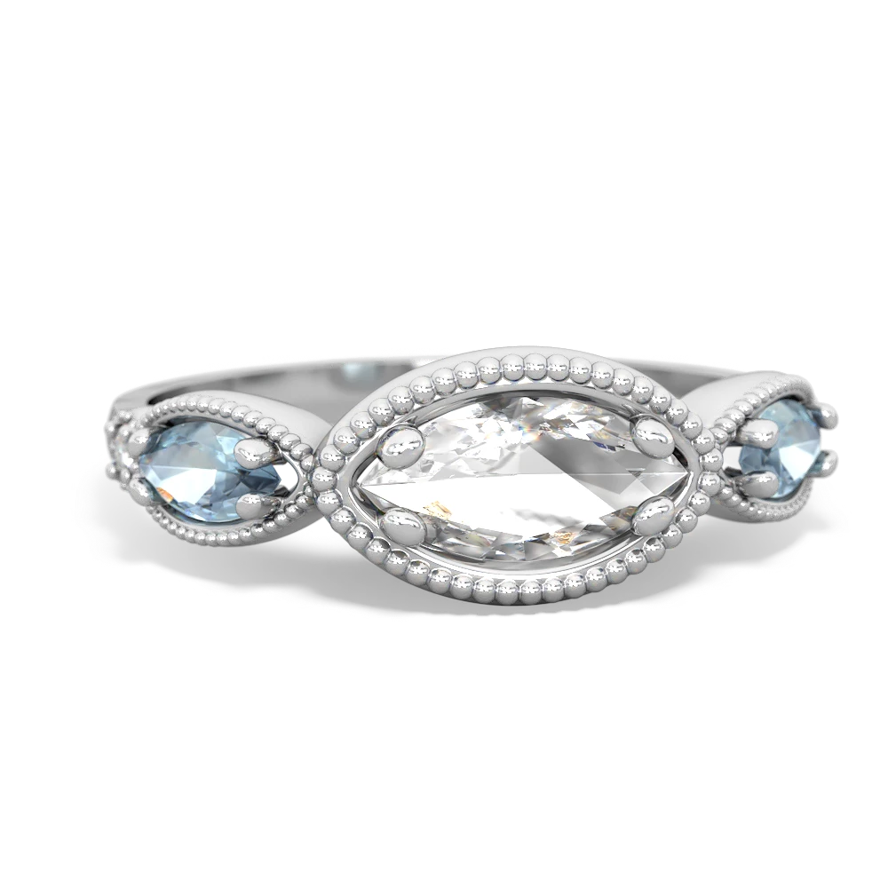 White Topaz Milgrain Marquise 14K White Gold ring R5700