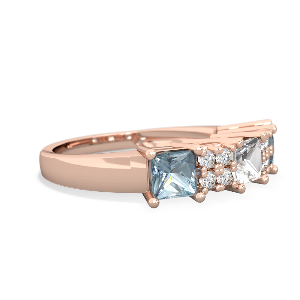 White Topaz Three Stone Diamond Cluster 14K Rose Gold ring R2592