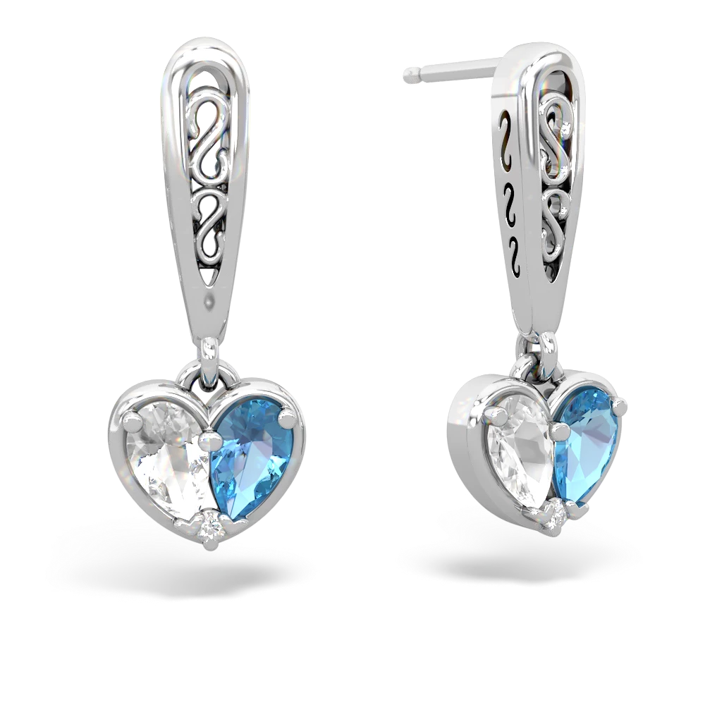 White Topaz Filligree Heart 14K White Gold earrings E5070