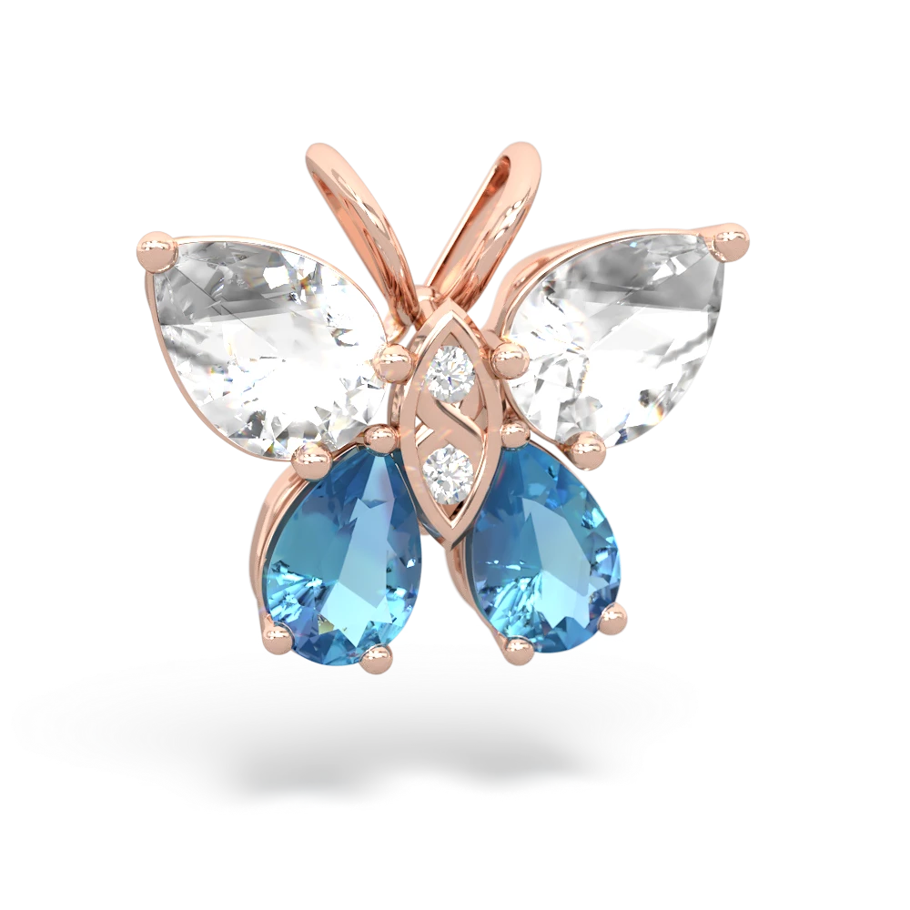 White Topaz Butterfly 14K Rose Gold pendant P2215