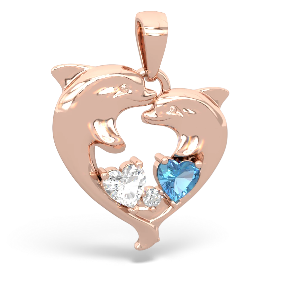 White Topaz Dolphin Heart 14K Rose Gold pendant P5820