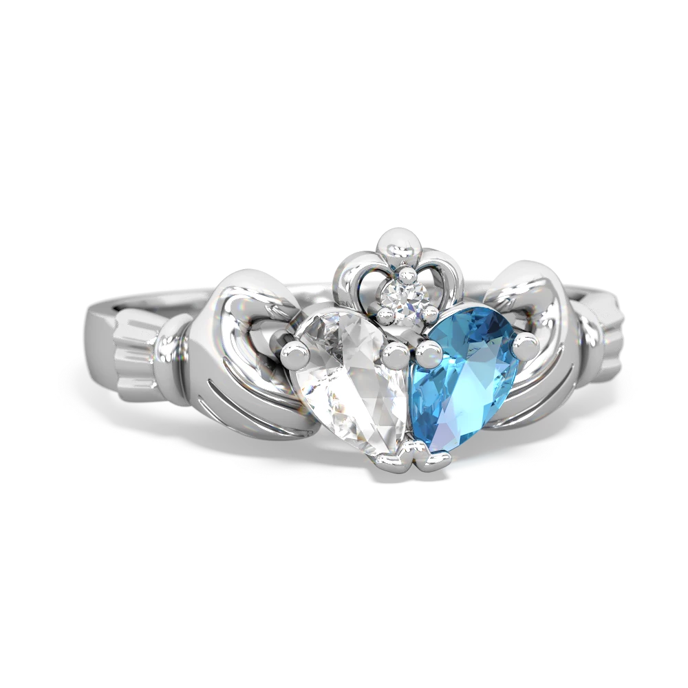 White Topaz 'Our Heart' Claddagh 14K White Gold ring R2388