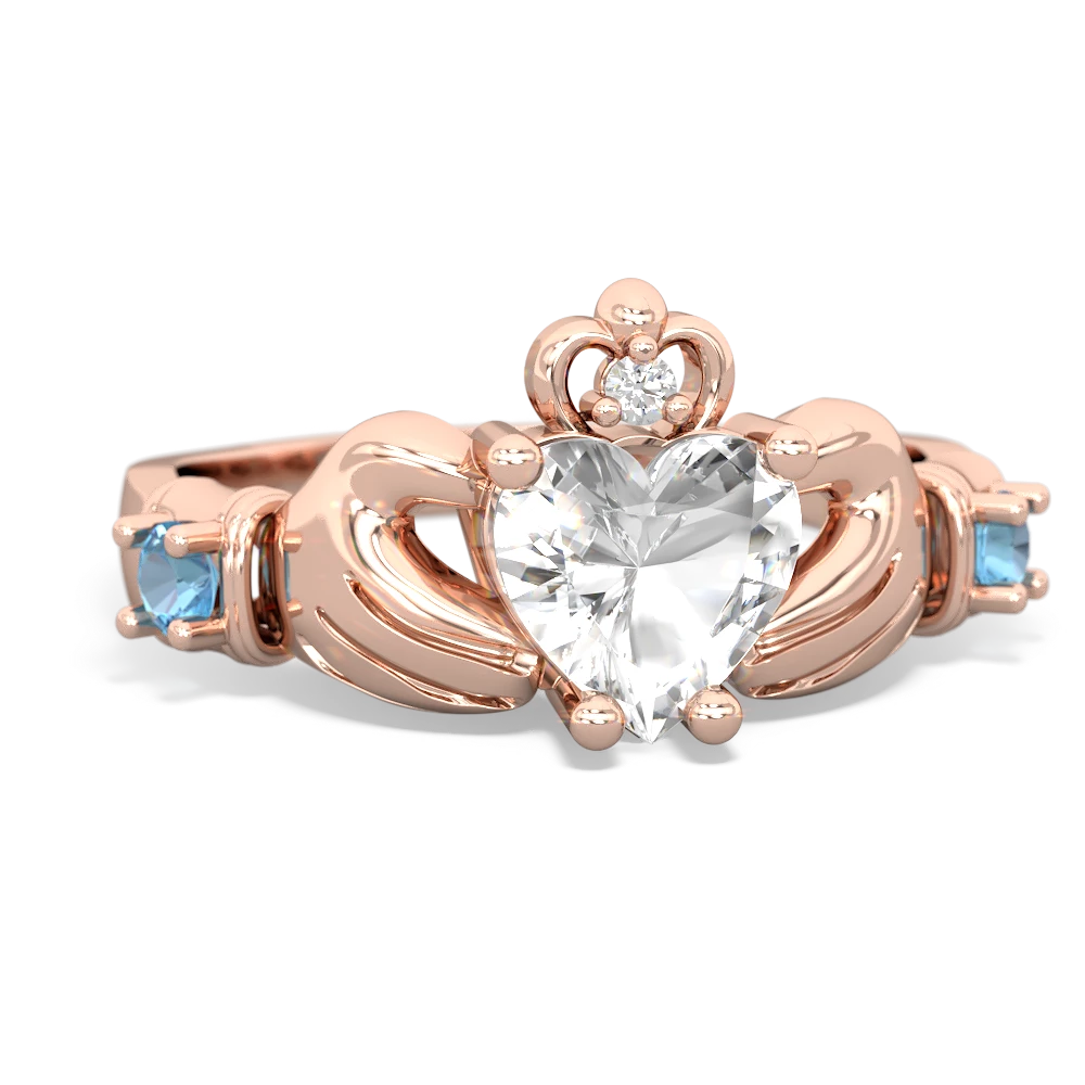 White Topaz Claddagh Keepsake 14K Rose Gold ring R5245