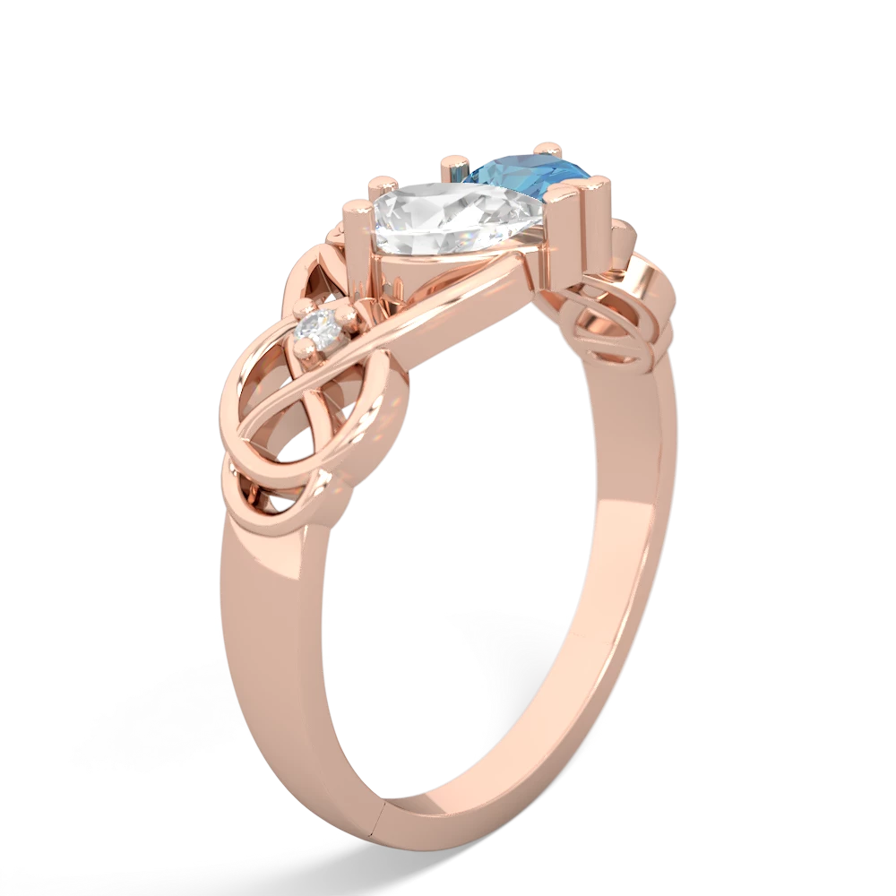 White Topaz 'One Heart' Celtic Knot Claddagh 14K Rose Gold ring R5322