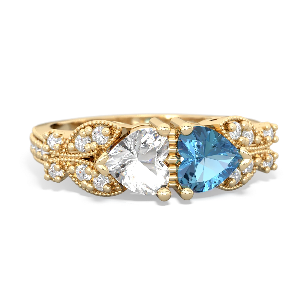 White Topaz Diamond Butterflies 14K Yellow Gold ring R5601