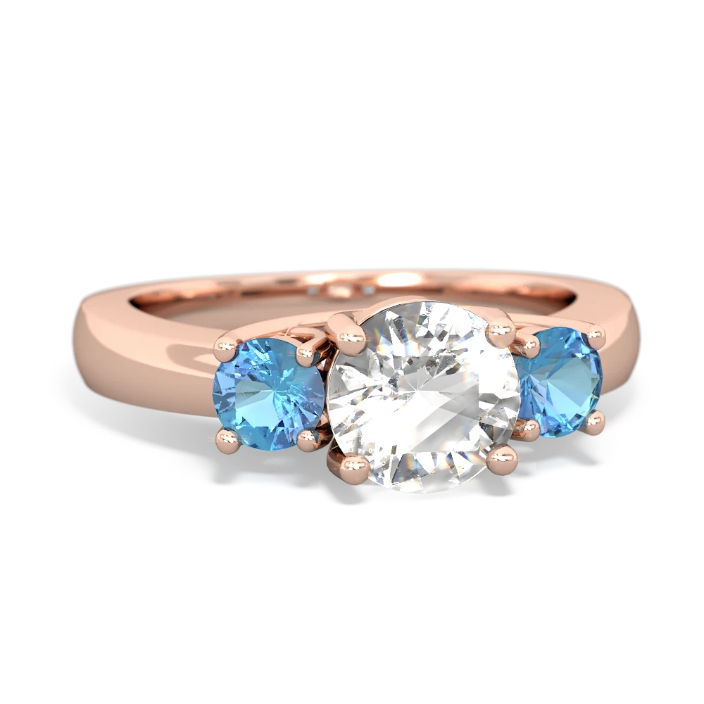 White Topaz Three Stone Round Trellis 14K Rose Gold ring R4018