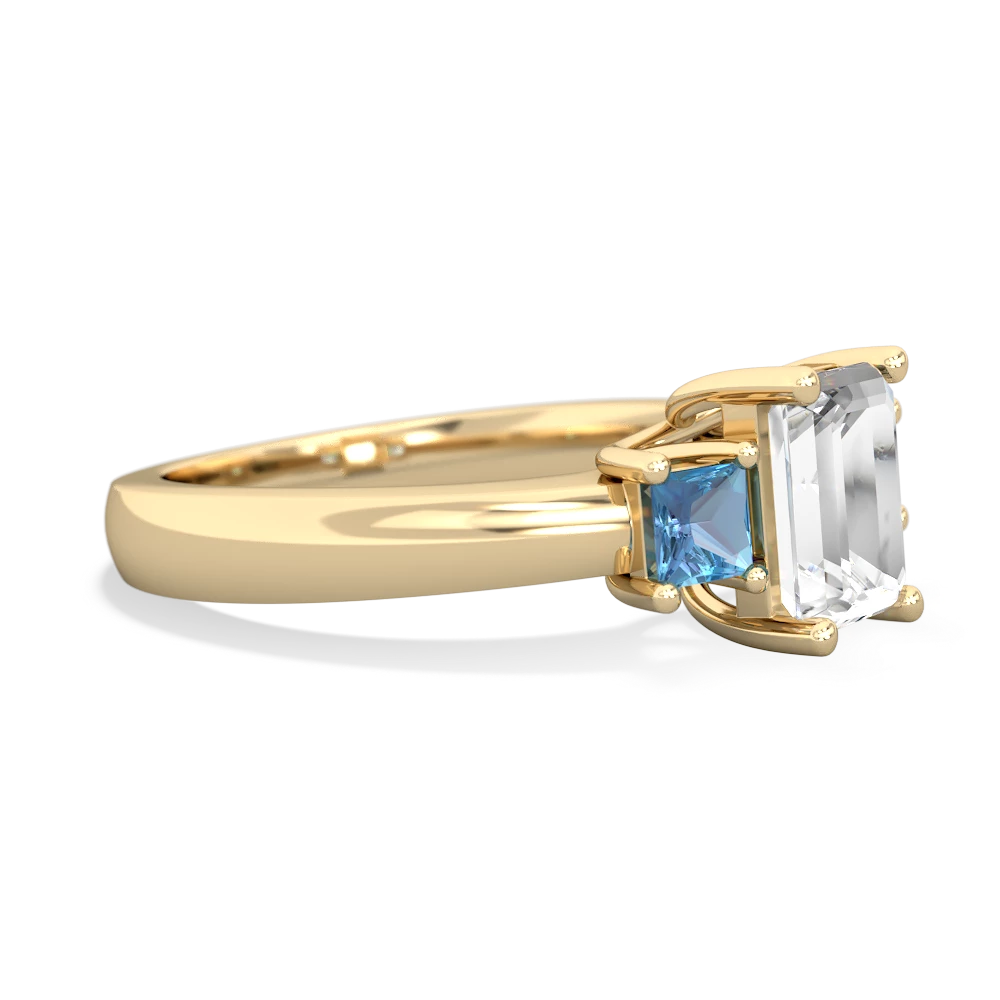 White Topaz Three Stone Emerald-Cut Trellis 14K Yellow Gold ring R4021