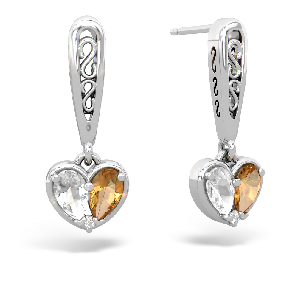 White Topaz Filligree Heart 14K White Gold earrings E5070