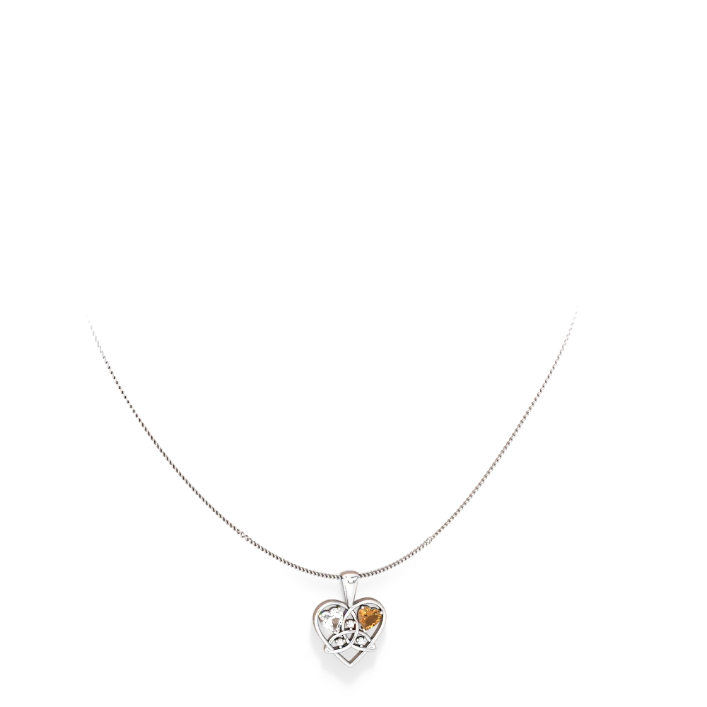 White Topaz Celtic Trinity Heart 14K White Gold pendant P5331