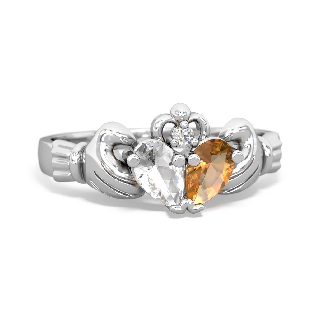 White Topaz 'Our Heart' Claddagh 14K White Gold ring R2388