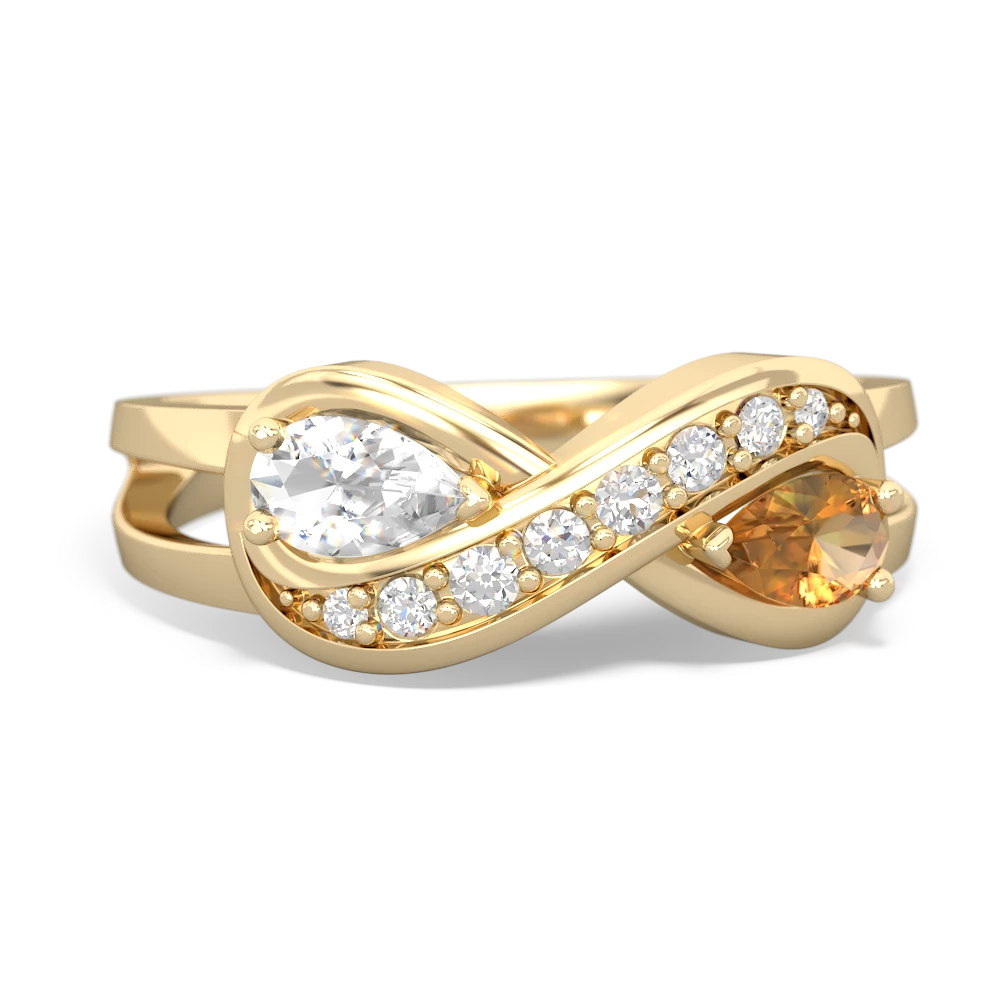 White Topaz Diamond Infinity 14K Yellow Gold ring R5390