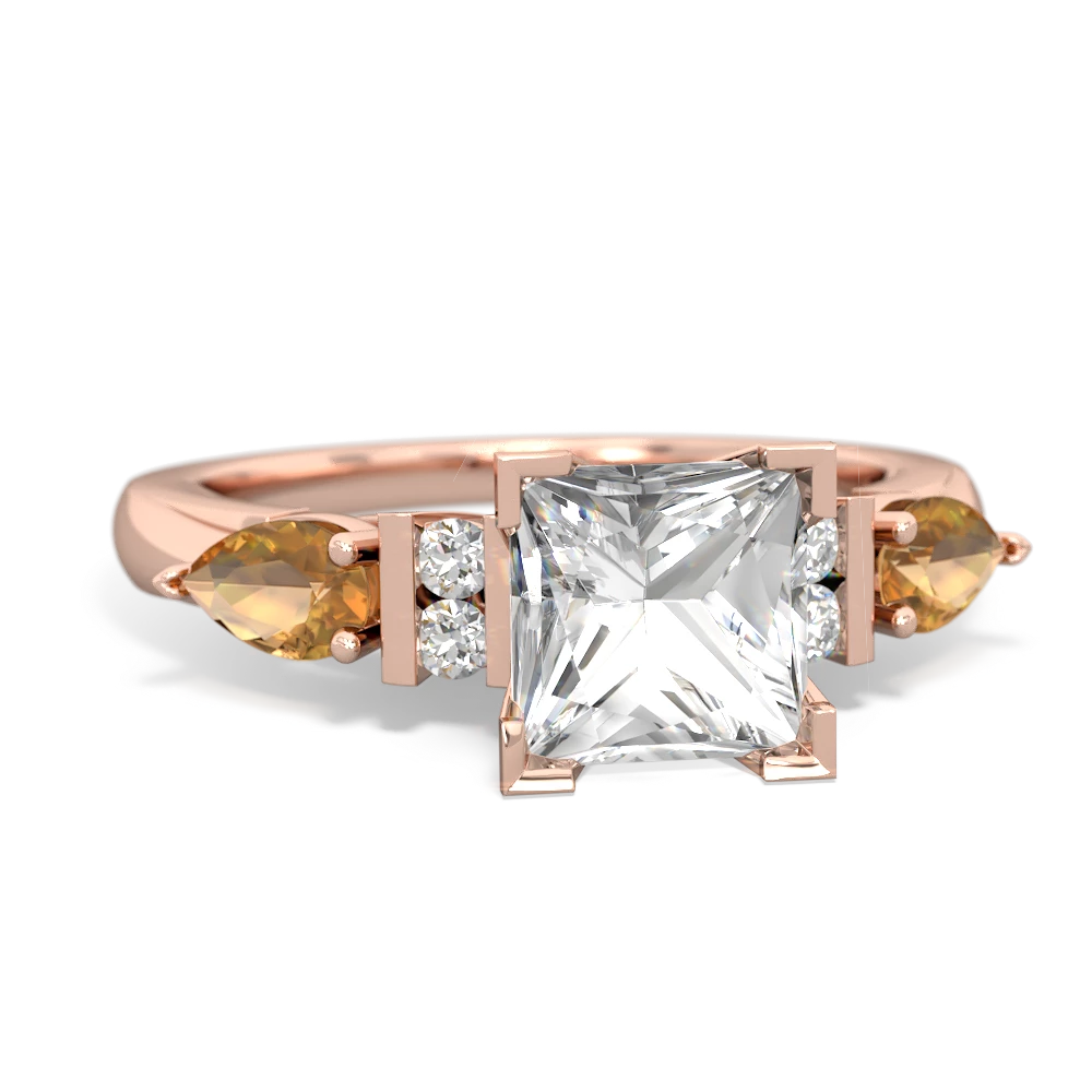 White Topaz 6Mm Princess Eternal Embrace Engagement 14K Rose Gold ring C2002