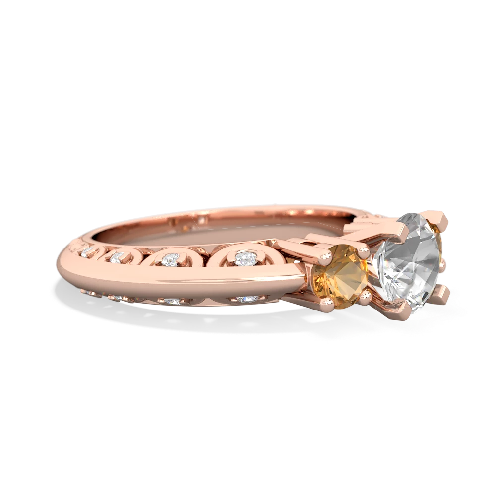 White Topaz Art Deco Eternal Embrace Engagement 14K Rose Gold ring C2003