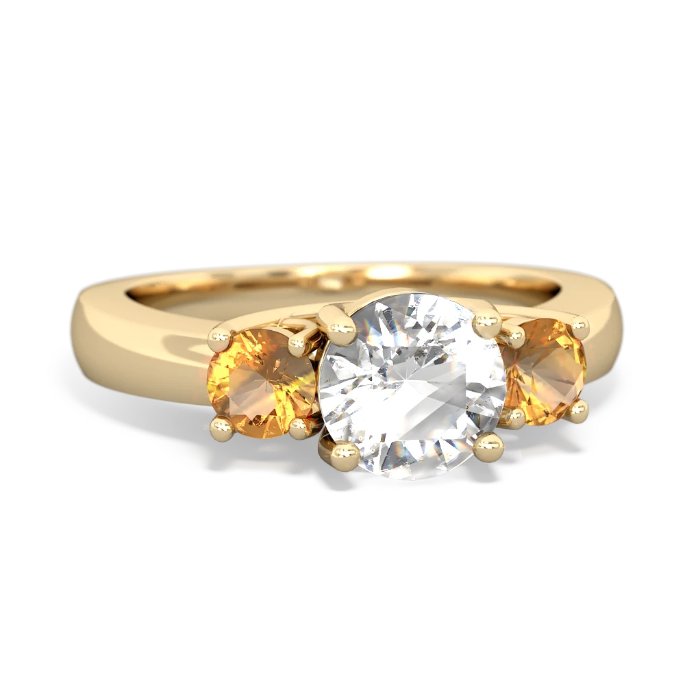 White Topaz Three Stone Round Trellis 14K Yellow Gold ring R4018