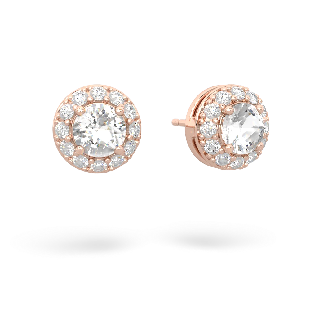 White Topaz Diamond Halo 14K Rose Gold earrings E5370