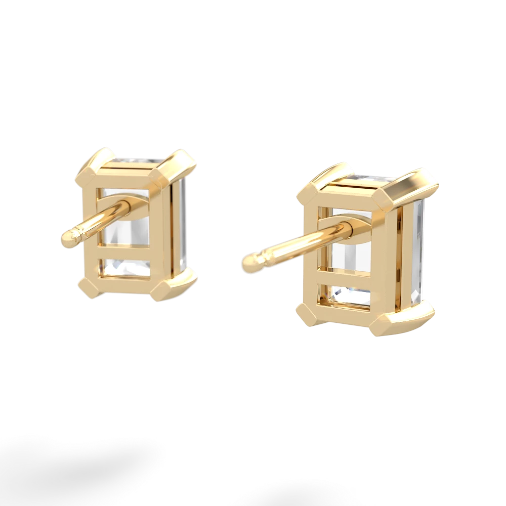 White Topaz 7X5mm Emerald-Cut Stud 14K Yellow Gold earrings E1856