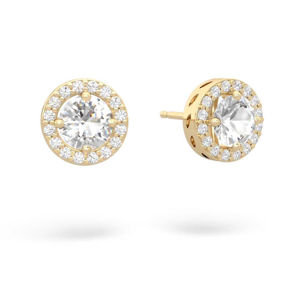 White Topaz Halo 14K Yellow Gold earrings E5320