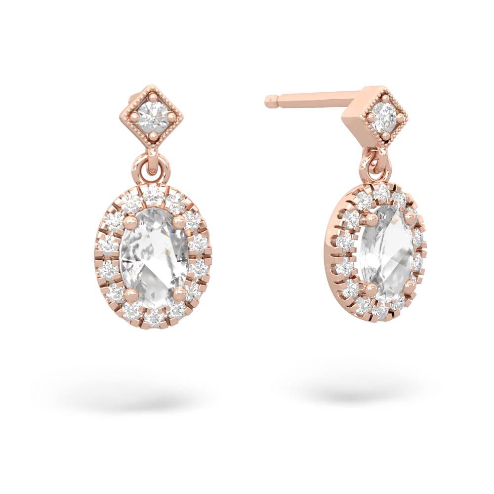 White Topaz Antique-Style Halo 14K Rose Gold earrings E5720