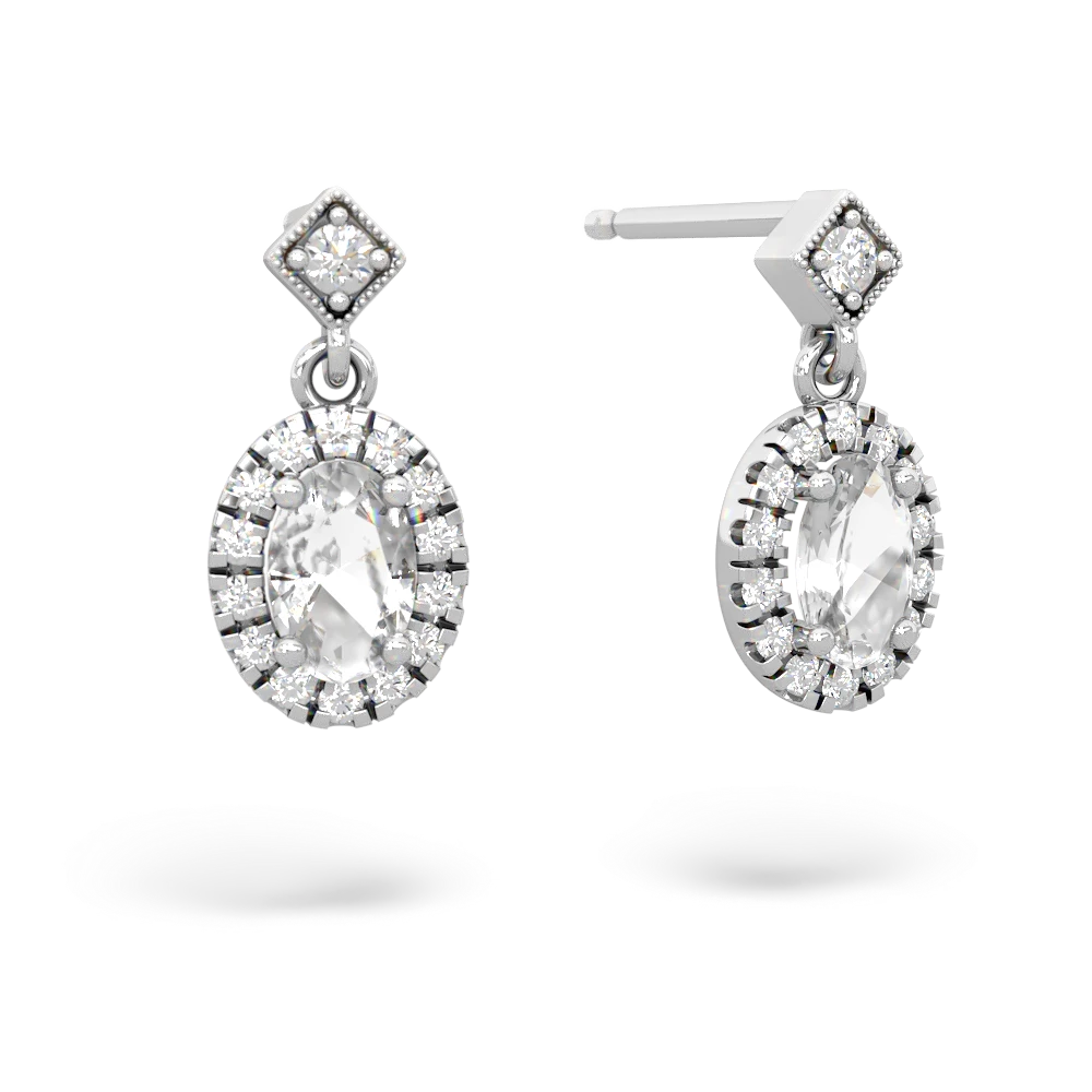 White Topaz Antique-Style Halo 14K White Gold earrings E5720