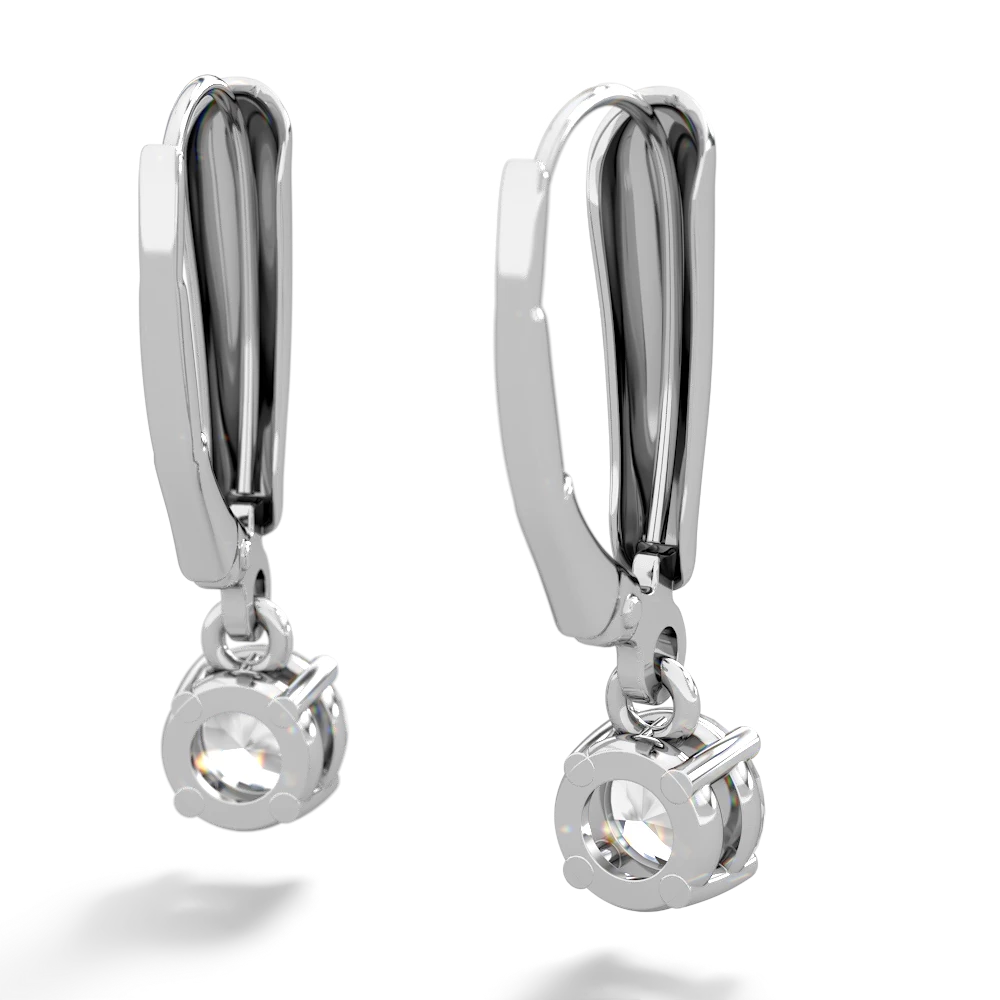 White Topaz 5Mm Round Lever Back 14K White Gold earrings E2785