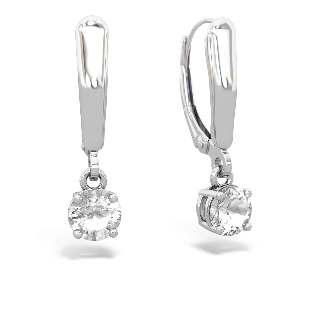 White Topaz 5Mm Round Lever Back 14K White Gold earrings E2785