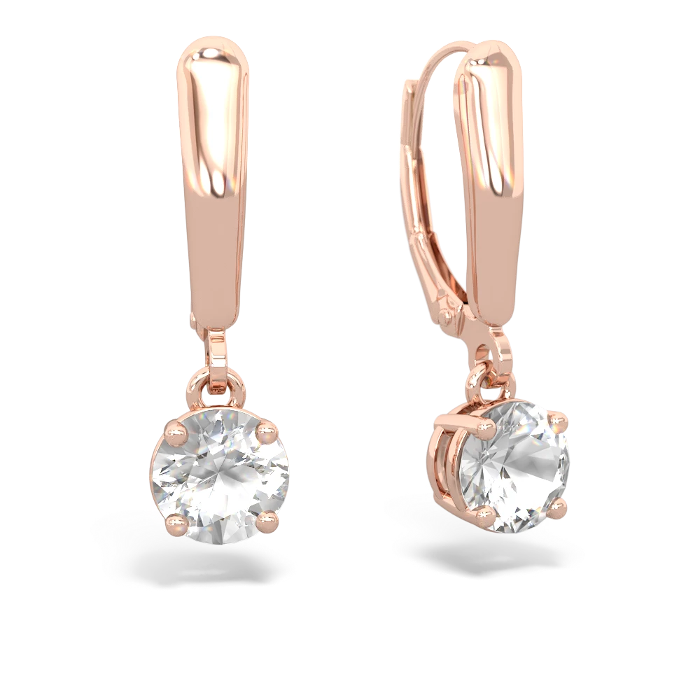 White Topaz 6Mm  Round Lever Back 14K Rose Gold earrings E2786