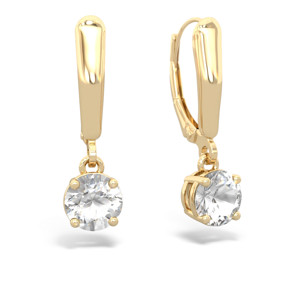 White Topaz 6Mm  Round Lever Back 14K Yellow Gold earrings E2786