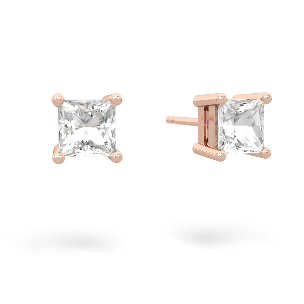 White Topaz 5Mm Princess Cut Stud 14K Rose Gold earrings E1789