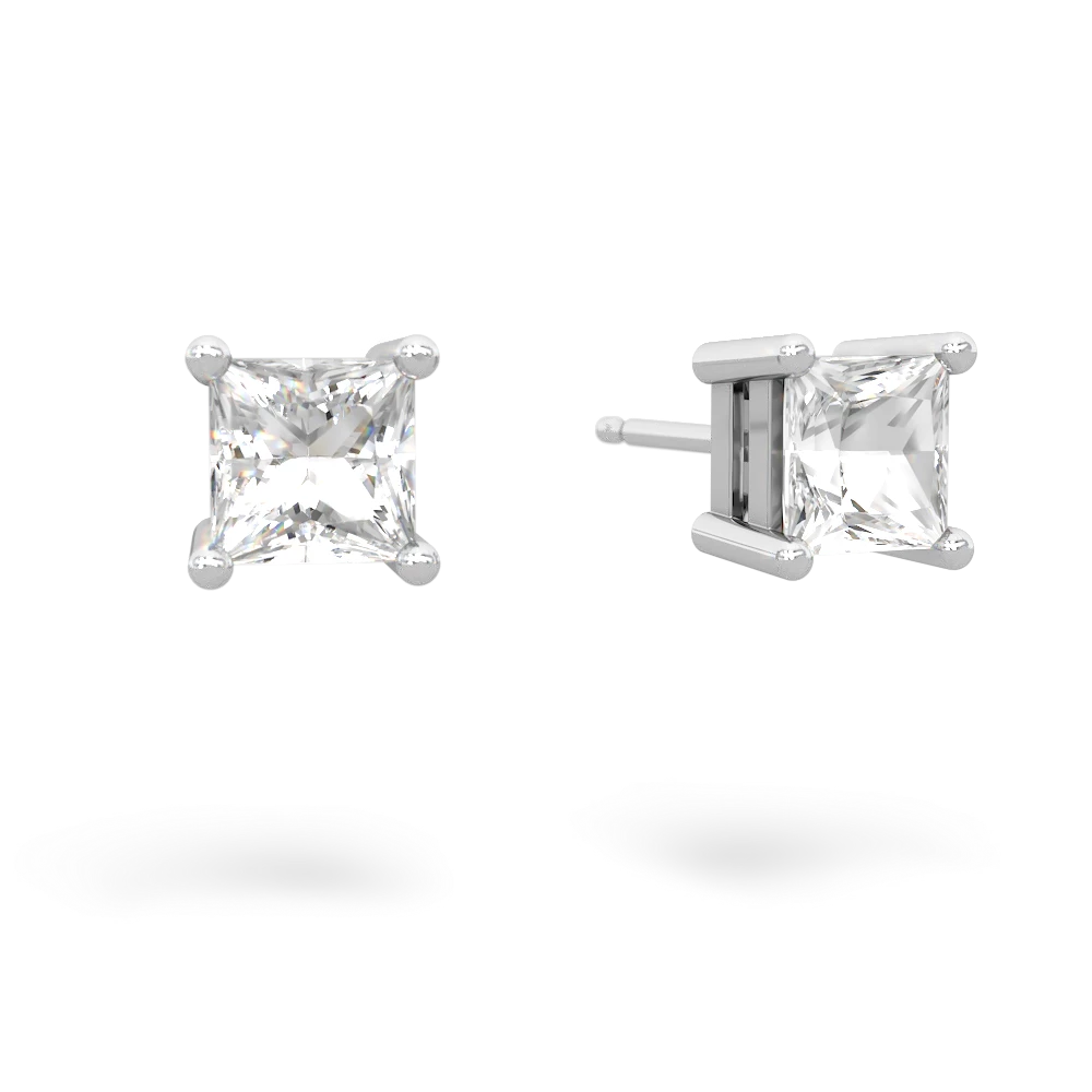 White Topaz 5Mm Princess Cut Stud 14K White Gold earrings E1789