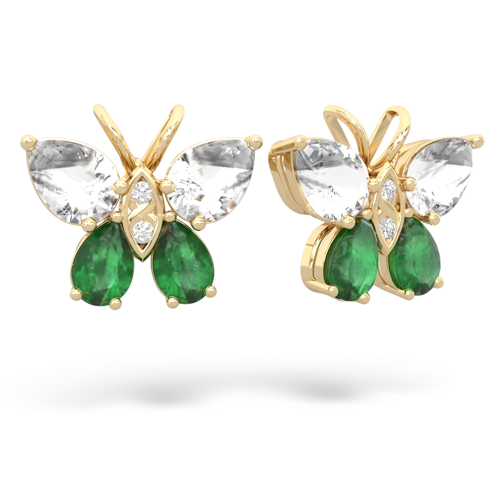 White Topaz Butterfly 14K Yellow Gold earrings E2215