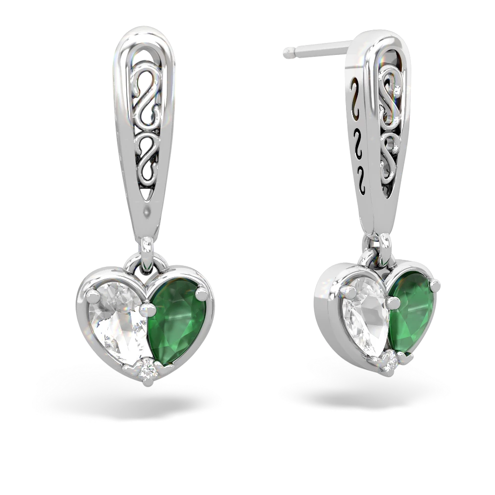 White Topaz Filligree Heart 14K White Gold earrings E5070