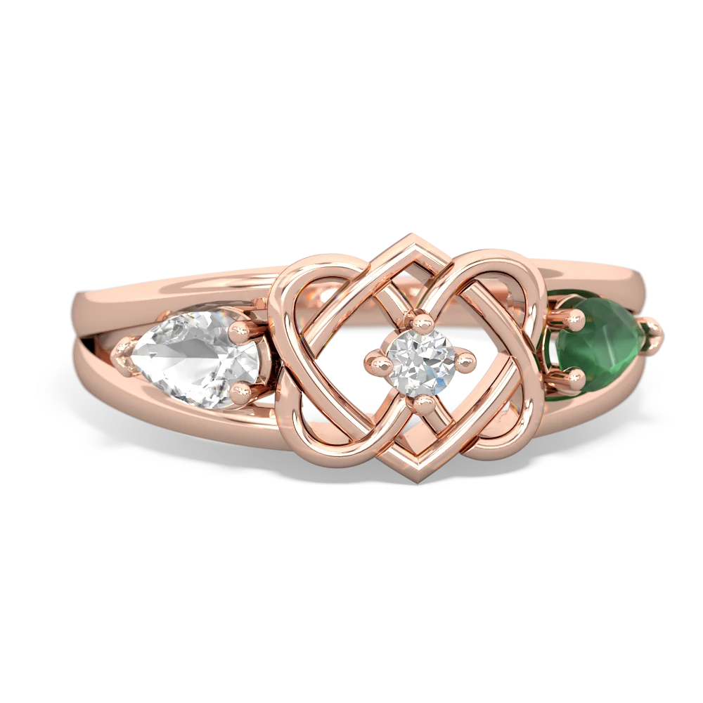 White Topaz Hearts Intertwined 14K Rose Gold ring R5880