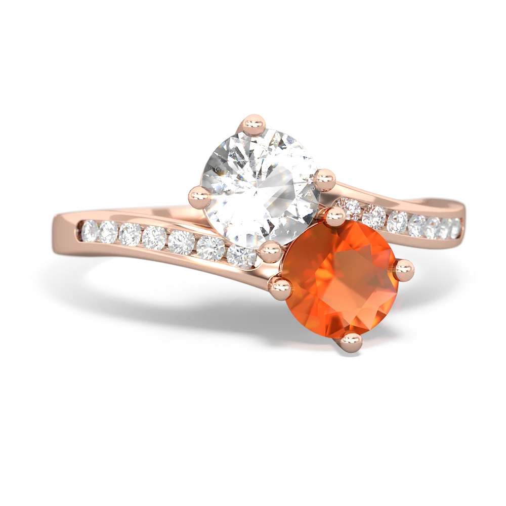 White Topaz Channel Set Two Stone 14K Rose Gold ring R5303