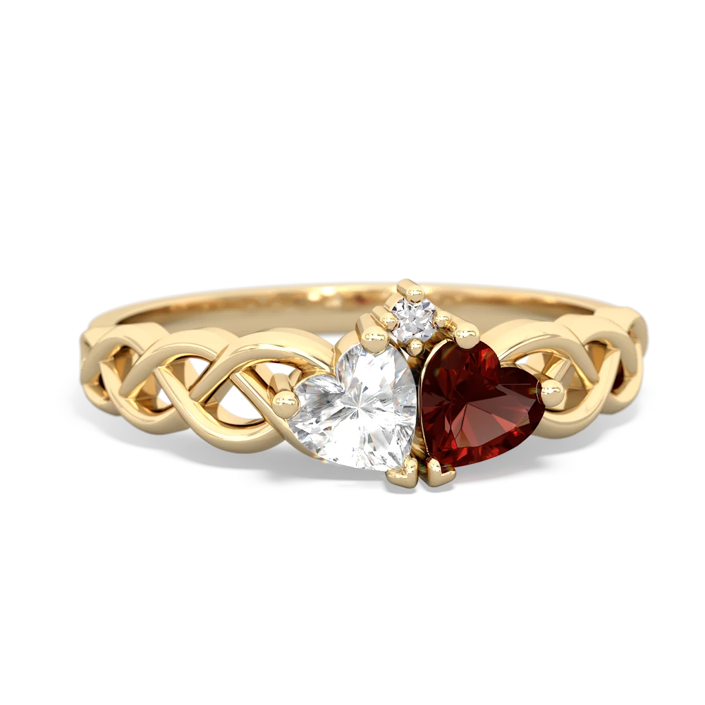 White Topaz Heart To Heart Braid 14K Yellow Gold ring R5870