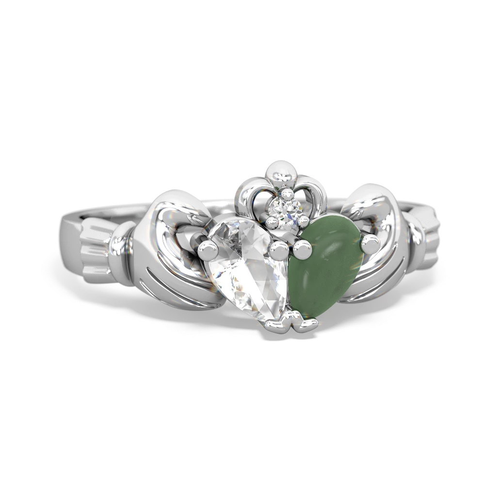 White Topaz 'Our Heart' Claddagh 14K White Gold ring R2388