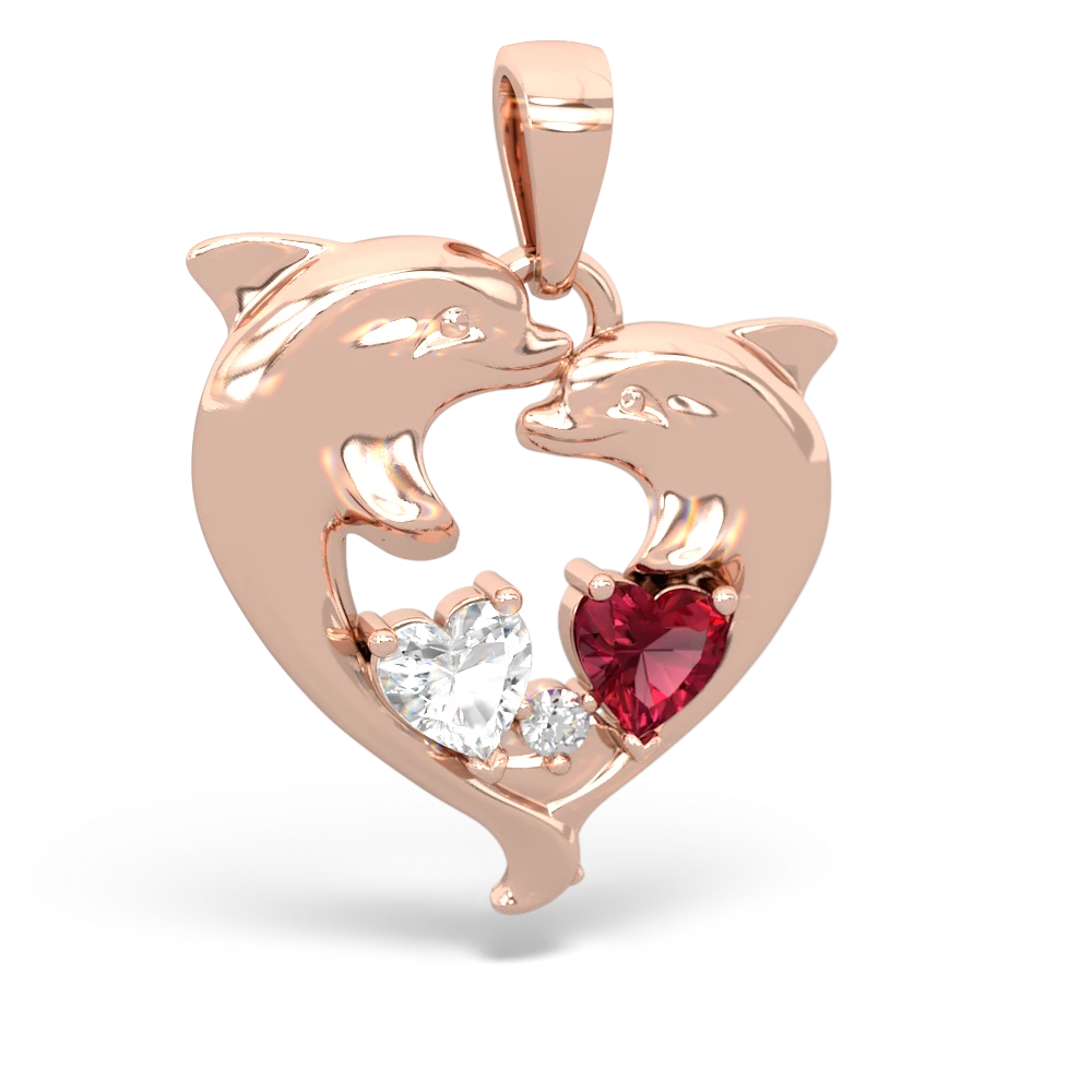 White Topaz Dolphin Heart 14K Rose Gold pendant P5820