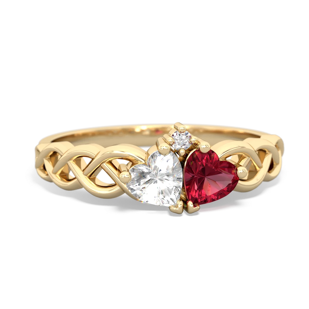 White Topaz Heart To Heart Braid 14K Yellow Gold ring R5870