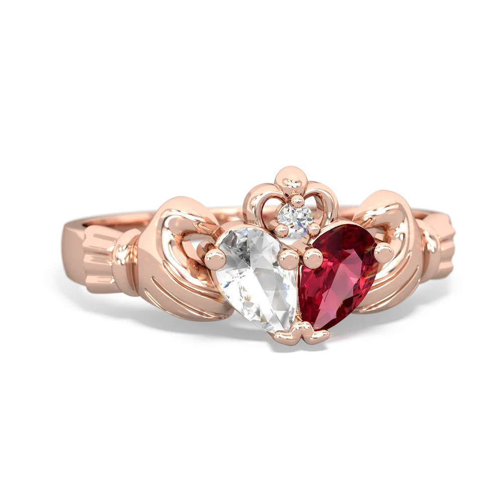 White Topaz 'Our Heart' Claddagh 14K Rose Gold ring R2388