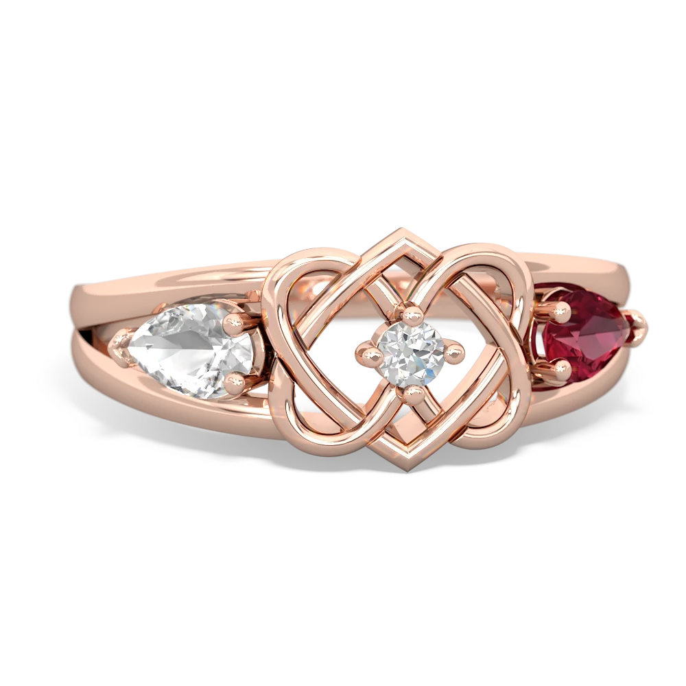 White Topaz Hearts Intertwined 14K Rose Gold ring R5880