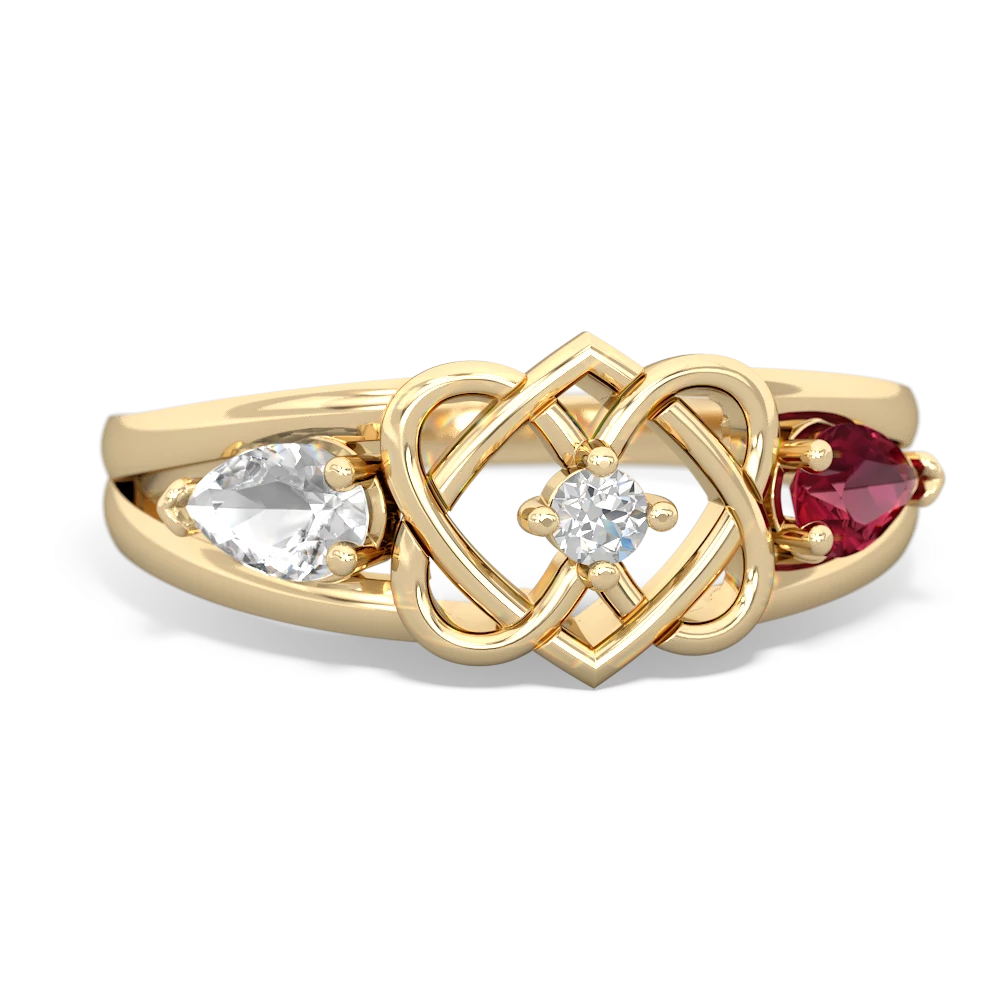 White Topaz Hearts Intertwined 14K Yellow Gold ring R5880