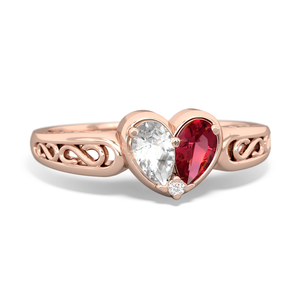 White Topaz Filligree 'One Heart' 14K Rose Gold ring R5070