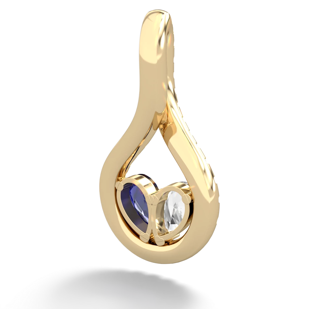 White Topaz Pave Twist 'One Heart' 14K Yellow Gold pendant P5360