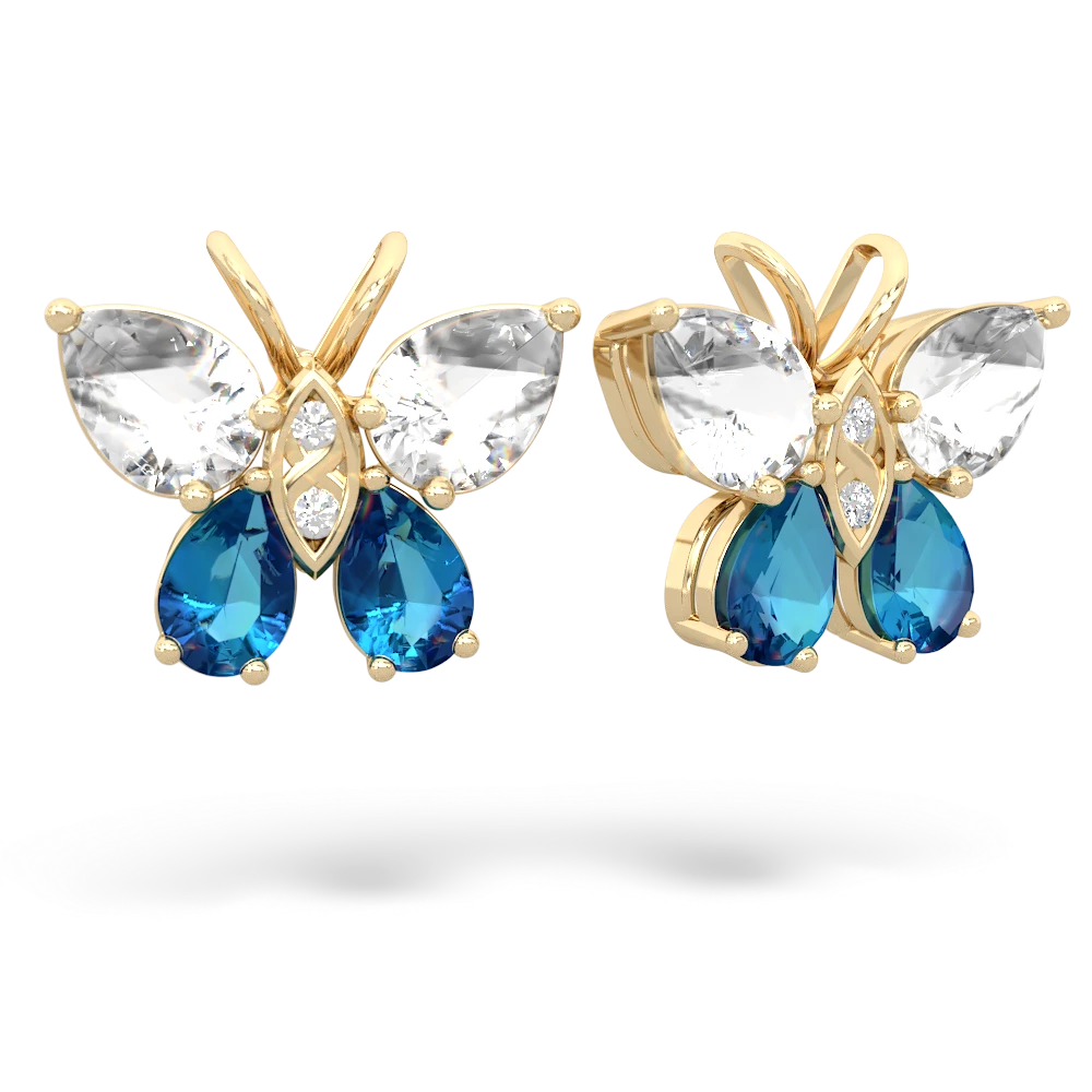 White Topaz Butterfly 14K Yellow Gold earrings E2215