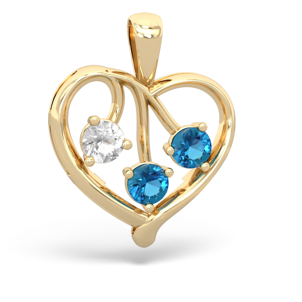 White Topaz Glowing Heart 14K Yellow Gold pendant P2233